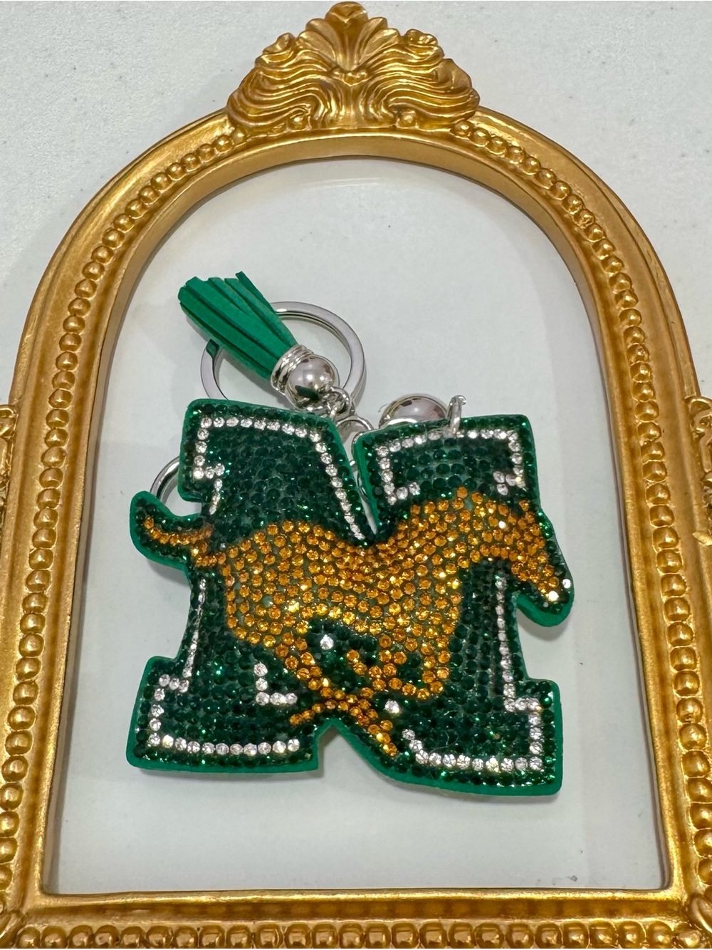 New Green and Gold Rhinestone 'M' Mustang  Keychain